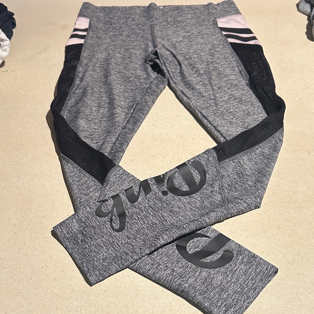 Victoria's Secret Gray Leggings with Black and Pink Stripes